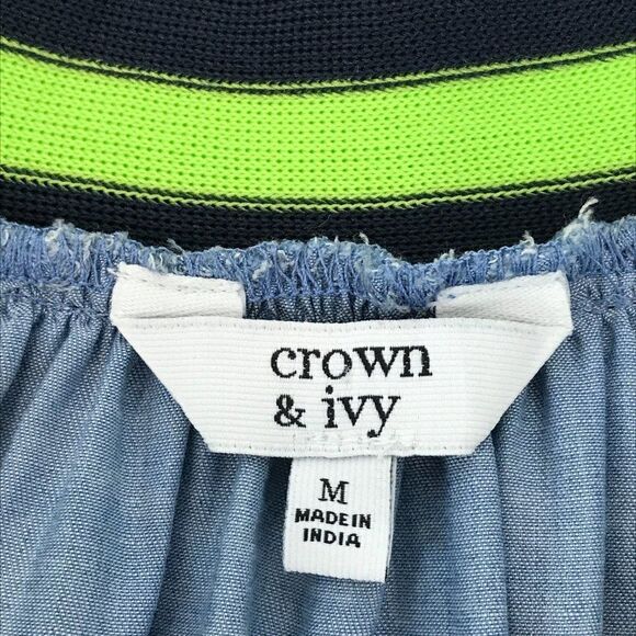 Crown & Ivy Chambray Cold Shoulder Top Women's Size Medium Blue Striped Cutouts - Picture 7 of 8